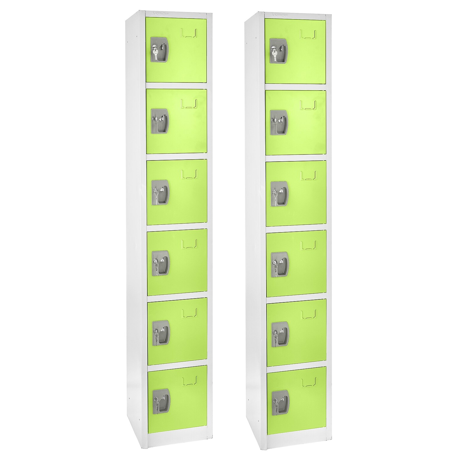 AdirOffice 72 6-Tier Key Lock Green Steel Storage Locker, 2/Pack (629-206-GRN-2PK)