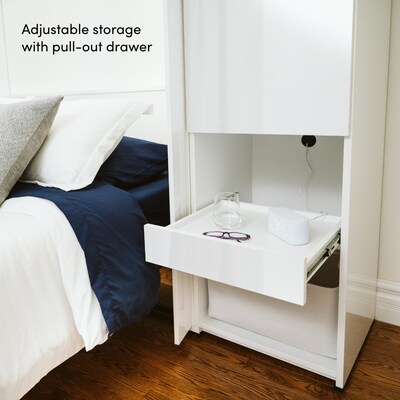 Bestar Avalon Full Murphy Bed and Storage Cabinet with Pull-Out Shelf (81W) - High-Gloss White