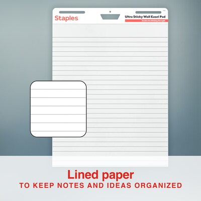 Staples Ultra Sticky Wall Easel Pad, 25" x 30", Lined, 30 Sheets/Pad, 6 Pads/Pack (ST62842)