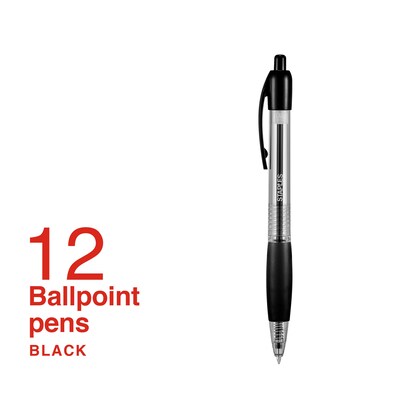 Staples® Retractable Ballpoint Pens, Fine Point, 0.7mm, Black Ink, Dozen (50786-CC)