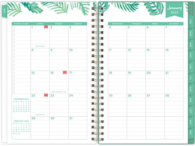 2023 Blue Sky Day Designer Palms 5" x 8" Weekly & Monthly Planner, White/Green (137362-23)