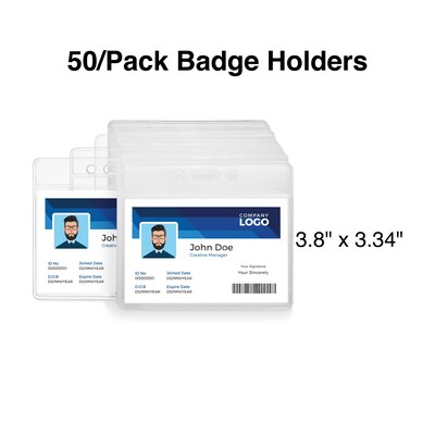 Staples Heavy-Duty ID Badge Holders, 3-3/8" x 3-7/8", Plastic, Clear, 50/Pack (37867)