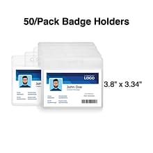 Staples Heavy-Duty ID Badge Holders, 3-3/8 x 3-7/8, Plastic, Clear, 50/Pack (37867)