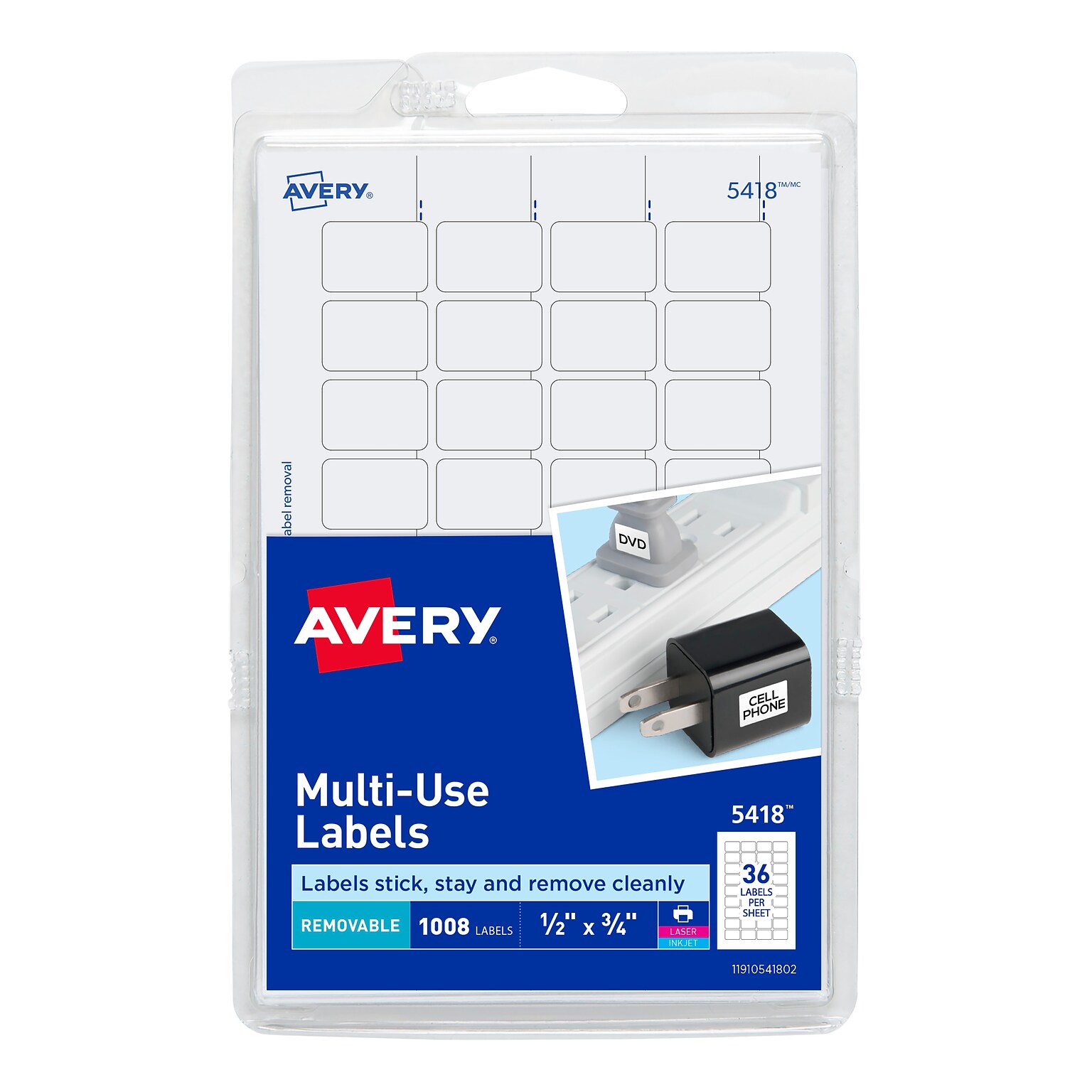 Avery Easy Peel Laser/Inkjet Multipurpose Labels, 1/2 x 3/4, White, 1,008 Labels/Pack (5418)