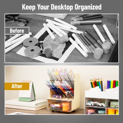 Mind Reader 8-Compartment Plastic Desk Organizer, White (MINI-WHT)