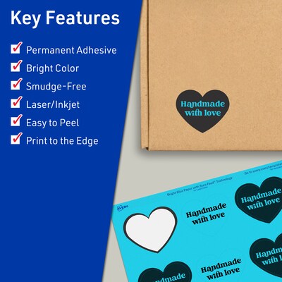 Avery Printable Heart Shaped Multipurpose Labels, 2-9/32 x 1-27/32, Bright Blue, 240/Pack (94603)