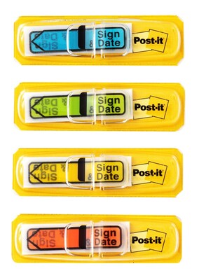 Post-it® 'Sign and Date' Message Flags, 0.47" Wide, Assorted Colors, 80 Flags/Pack (684-SD)