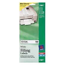 Avery Mini Laser/Inkjet File Folder Labels, 2/3 x 3-7/16, White, 12 Labels/Sheet, 25 Sheets/Pack (