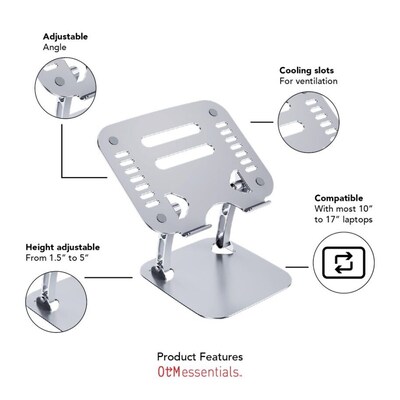 OTM Essentials Aluminum Adjustable Laptop Riser Stand, Gray (OB-A2A)