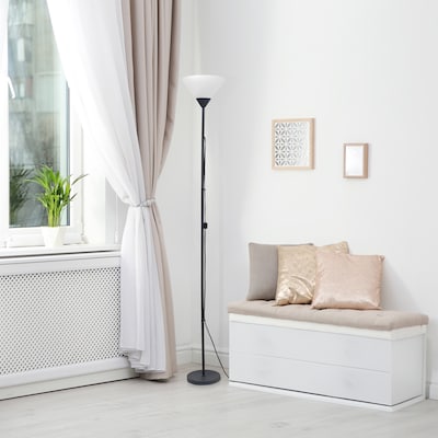 Creekwood Home Essentix 70" Tall Torchiere Essential Floor Lamp with White Plastic Shade, Black (CWF-3004-BK)
