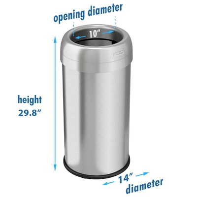 iTouchless Stainless Steel Open Top Trash Can, Silver, 16 gal. (OL16STR)