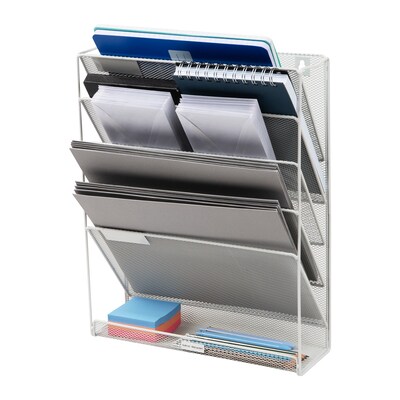 Mind Reader 5-Pocket Metal Mesh Mountable Wall File, Letter Size, White (MAGSTACK-WHT)