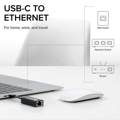 Plugable USB-C to Ethernet Adapter, Black (USBC-TE1000)