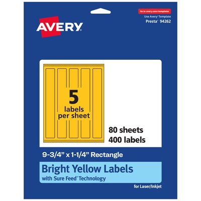 Avery Rectangle Laser/Inkjet Multipurpose Labels, 9.75 x 1.25, Bright Yellow (400/Box)