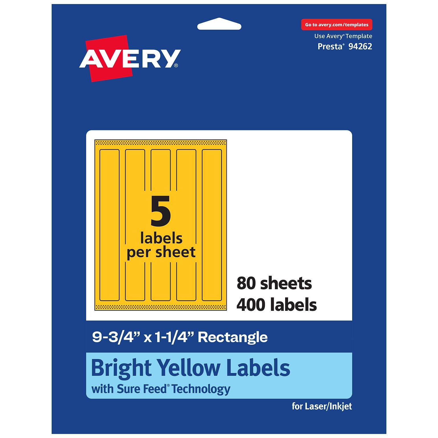 Avery Rectangle Laser/Inkjet Multipurpose Labels, 9.75 x 1.25, Bright Yellow (400/Box)