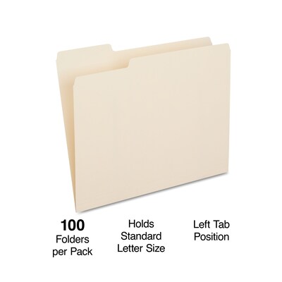 Quill Brand® Left Position File Folders, 1/3-Cut, Letter Size,  Manila, 100/Box (730040)