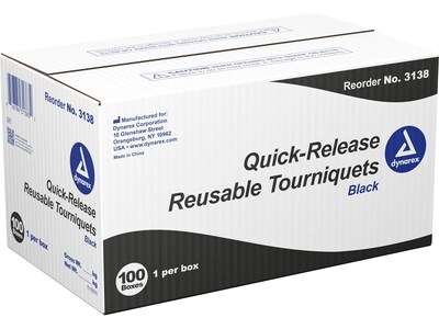 Dynarex Quick-Release Reusable Tourniquet, Black, 100/Carton (3138)