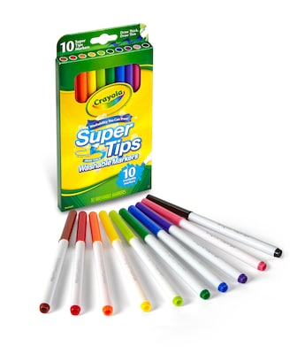 Crayola Washable Super Tip Markers, Fine, Assorted Colors, 10 Markers/Pack, 12/Pack (12PK-58-8610)