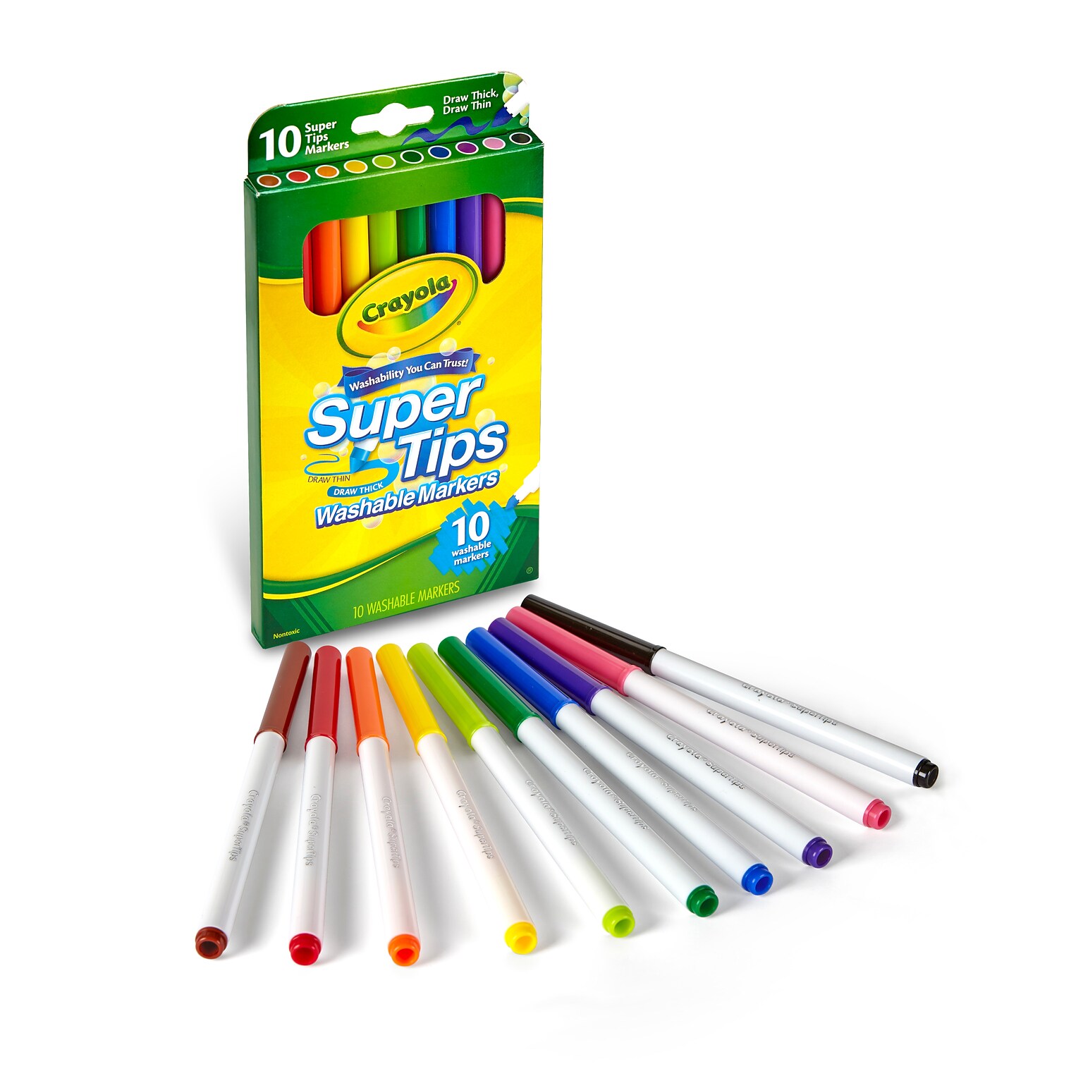 Crayola Washable Super Tip Markers, Fine, Assorted Colors, 10 Markers/Pack, 12/Pack (12PK-58-8610)