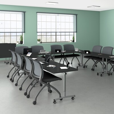 Correll 72"W x 30"D Adjustable Foldable Rectangular Training Room Table, Laminate, With Wheels, Black Granite (FTS3072TF071409)