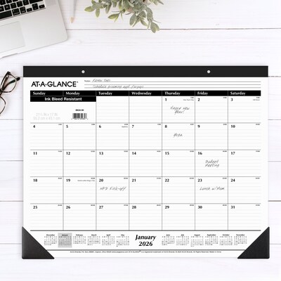 2026 AT-A-GLANCE 21.75" x 17" Monthly Desk Pad Calendar, White/Black (SK24-00-26)