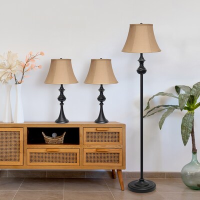 Lalia Home Homely 60"/26" Restoration Bronze Three-Piece Floor/Table Lamp Set with Bell Shades (LHS-1007-RZ)