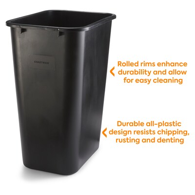 Coastwide Professional Indoor Trash Can Without Lid, Black Soft Molded Plastic, 10.25 Gallon