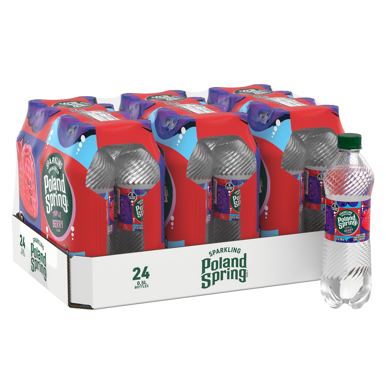Poland Spring Sparkling Water, Triple Berry, 16.9 oz. Bottles, 24/Carton (12349572)
