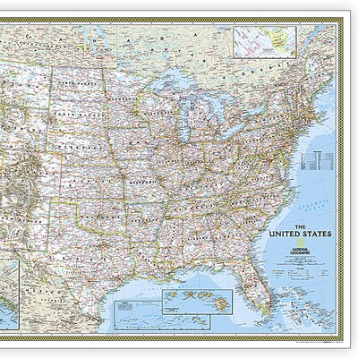 National Geographic United States Classic Map, Enlarged and Laminated, 69.25" x 48" (NGMRE00602987)