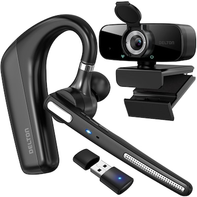 Delton 90X/C24 Wireless Noise Cancelling Bluetooth Earpiece and 1080p Webcam Bundle, Black (DBTHEAD90XBNDL)