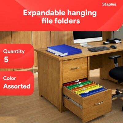 Staples® Hanging File Folder, 3.5 Expansion, Letter Size, Assorted, 5/Pack (TR36330/36330)