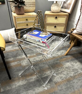 Designstyles Luxurious Acrylic Folding Table with Silver Rim, Clear (DST-AFTSR)