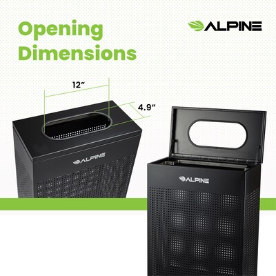 Alpine Industries Stainless Steel Trash Can, 13 Gallon, Black (ALP438-13-BLK)