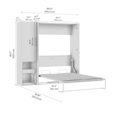 Bestar Avalon Full Murphy Bed and Storage Cabinet with Pull-Out Shelf (81W) - High-Gloss White