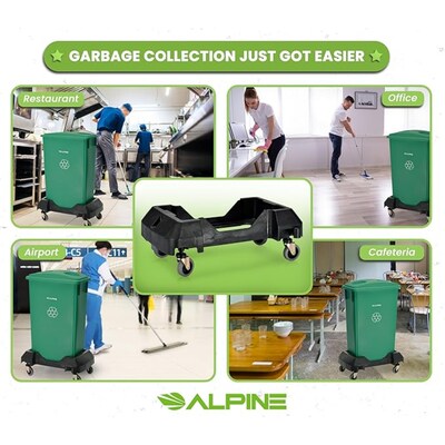 Alpine Industries Plastic Trash Can and Dolly, 23 Gallon, Black (ALP477-BLK-PKD)