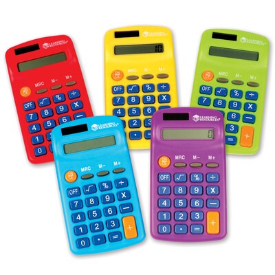 Learning Resources Basic Calculator 8 Digit Solar and Battery Powered, Multi Color, Set of 30 (LER0009)