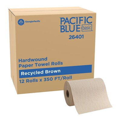 Pacific Blue Basic Recycled Hardwound Paper Towels, 1-Ply, 350 ft./Roll, 12 Rolls/Carton (26401)