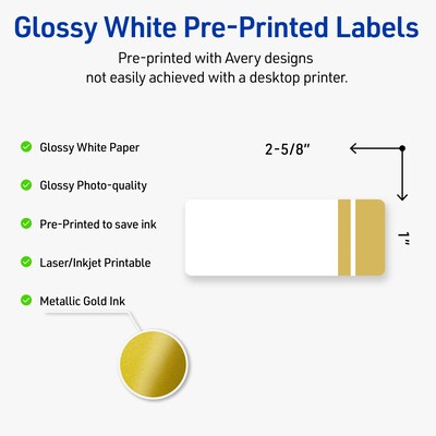 Avery Laser/Inkjet Rectangle Multipurpose Labels, 1 x 2-5/8, White, 160/Pack (S00-D1Z)