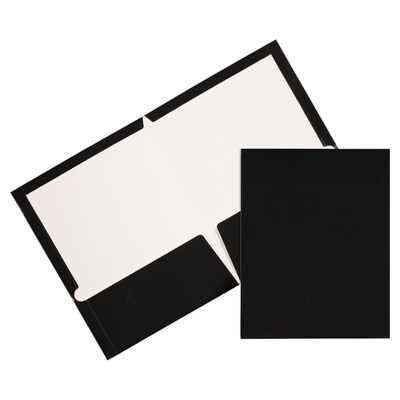LUX Smooth 2 Pocket Paper Presentation Folder, Black Gloss, 50/Pack (SF-101-DB12-50)