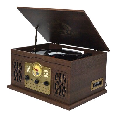 Victor State 7-in-1 Turntable Music Center w/ 3-Speed Record Player, CD/MP3/Cassette, FM, Dual Bluetooth In/Out, Espresso