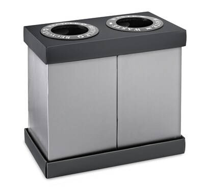 Alpine Industries Plastic 2-Compartment Indoor Trash Can and Recycling Bin, 28 Gallon, Gray, 2/Pack (ALP471-02-BLK-2PK)