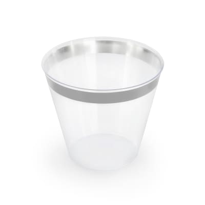 Elama Round Plastic Dinnerware Set, White/Silver, 600 Pieces (935124341M)