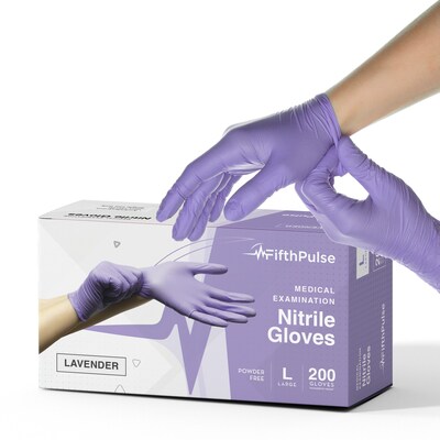 FifthPulse Powder Free Nitrile Gloves, Latex Free, Large, Lilac, 200/Box (FMN100416)