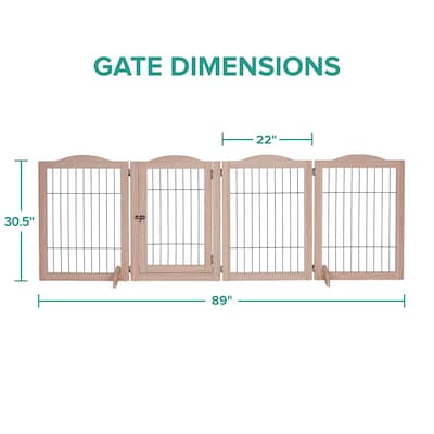 Arf Pets Freestanding 360° Foldable Dog Gate, 4-Panel Extension, 80"W x 31.5"H, Walnut (APDGWM4P)