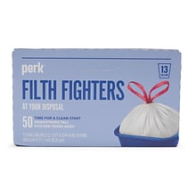 Perk™ 13 Gallon Kitchen Trash Bag, 28 x 24, Low Density, 0.9 mil, White, 50 Bags/Box (PK56745)