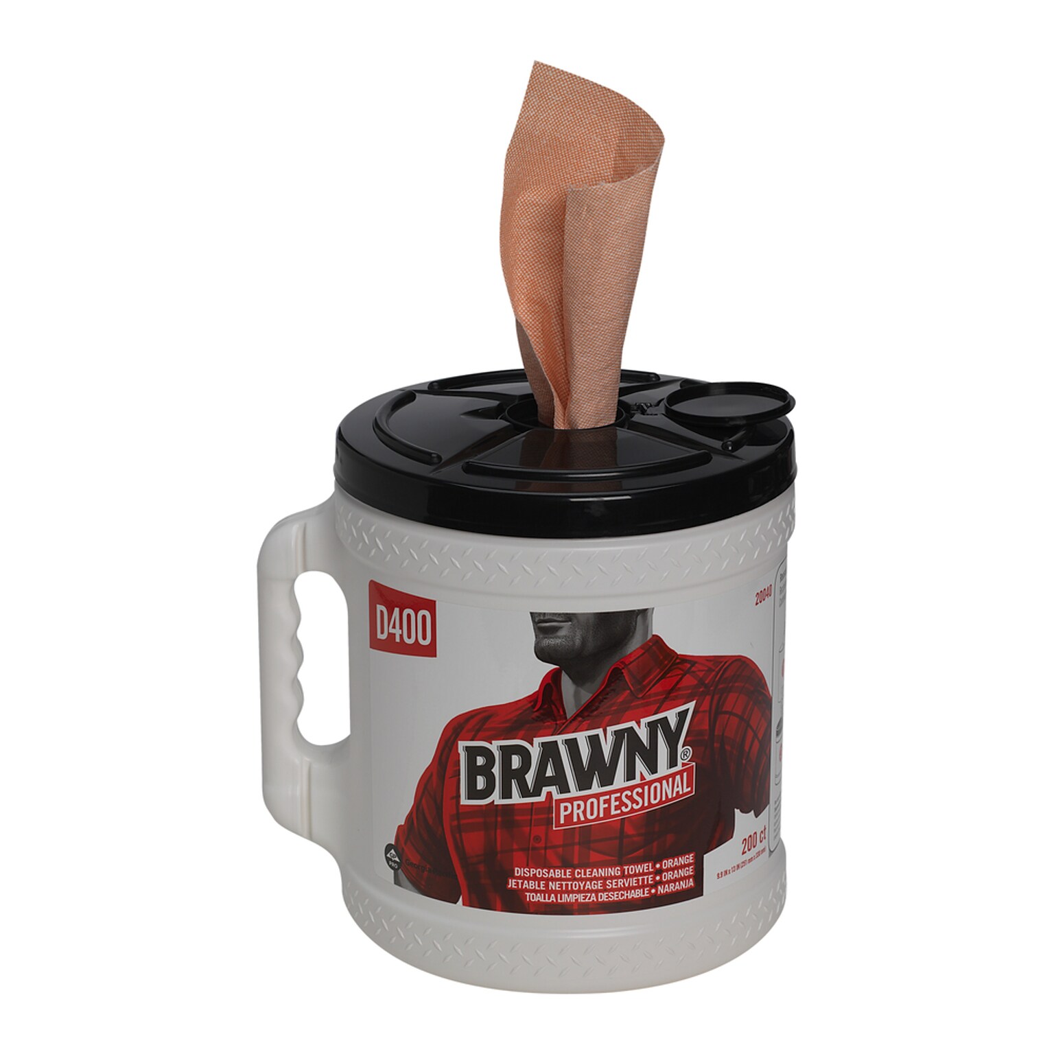 Brawny Professional D400 Durable Fibers Cleaning Wipers, 13 x 9.9, Orange, 200 Wipers/Box, 2/Carton (20040)