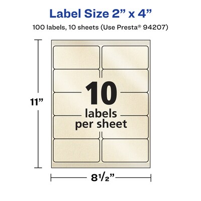 Avery Laser/Inkjet Rectangle Multipurpose Labels, 2" x 4", Ivory, 100 Labels/Pack (94207)