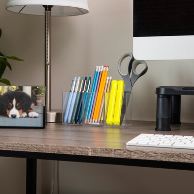 Mind Reader 3-Compartment Plastic Pen and Accessories Holder, Clear, 3/Pack (PENCOMP3-CLR)