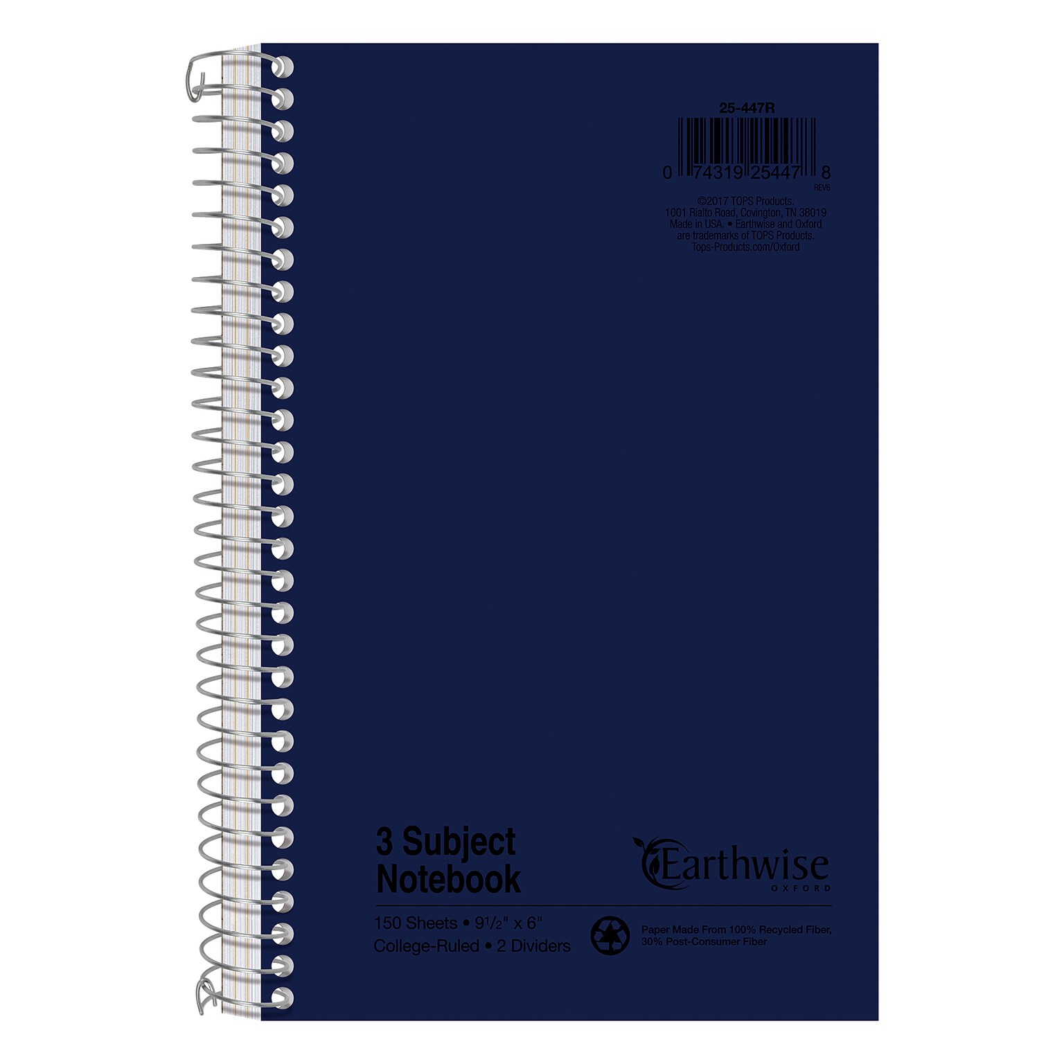 Oxford Earthwise 3-Subject Notebooks, 6 x 9.5, College Ruled, 150 Sheets (25-447R)