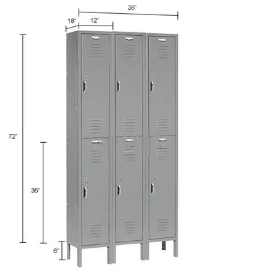 Global Industrial Paramount 2-Tier 6-Door Locker, 36"W x 18"D x 78"H, Gray (652179GY)